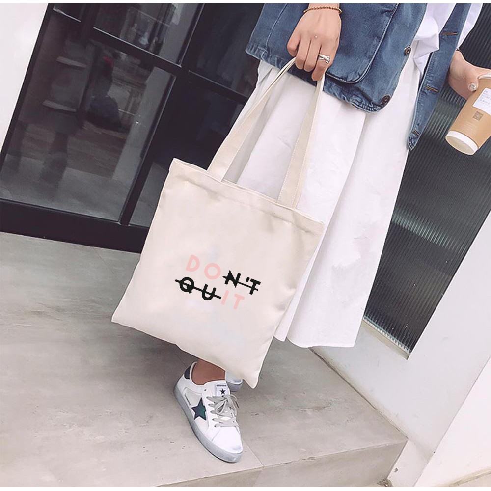 Túi Tote Vải Mộc GINKO Dây Kéo In Hình DON'T QUIT DO IT M31