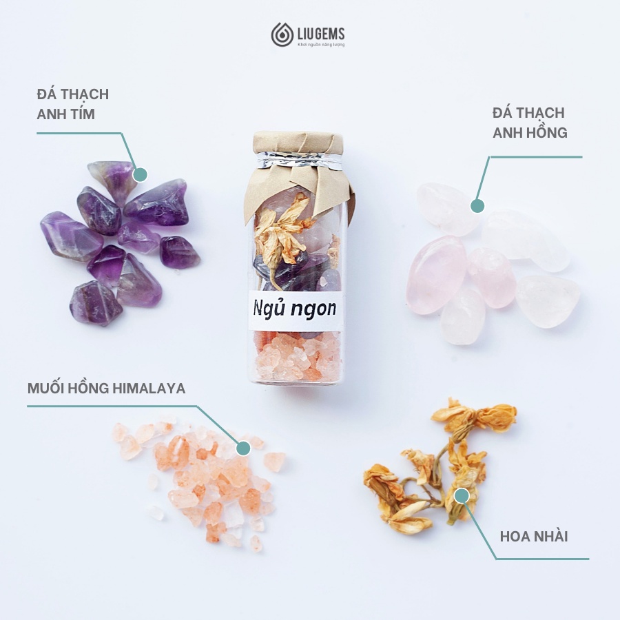 Hũ Đá Thanh Tẩy Năng Lượng Liugems, Mix Đá, Thảo Mộc, Muối Hồng Himalaya