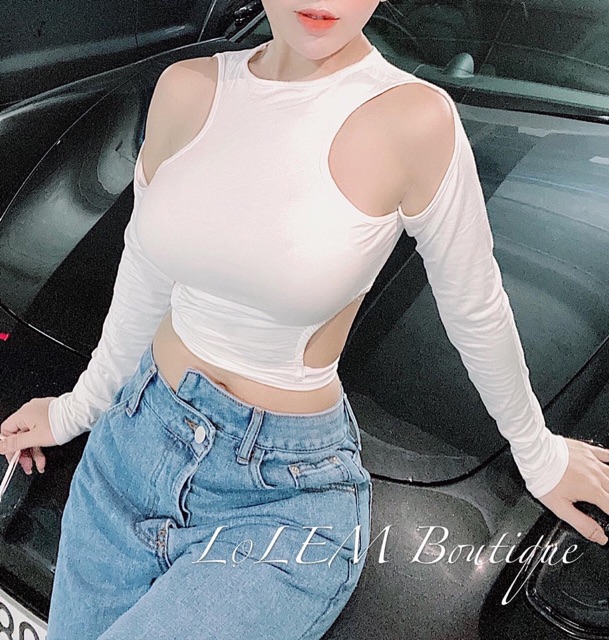 Áo croptop tay dài cut out buộc nơ eo siêu sexy -04N | BigBuy360 - bigbuy360.vn