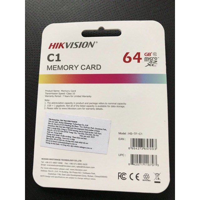 Thẻ nhớ HIKVISION 64GB Class 10- Thẻ trắng | BigBuy360 - bigbuy360.vn