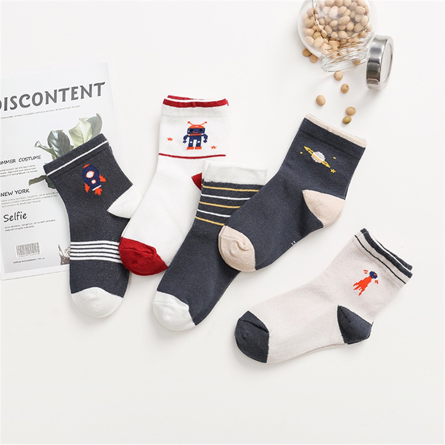 Set 5 Đôi Tất Cotton Hoạ Tiết Hoạt Hình Dành Cho Bé