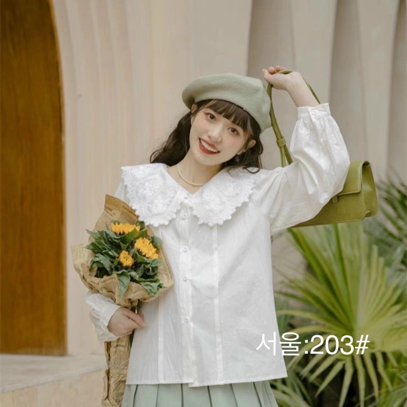 Sơmi thô đũi cổ bèo hoa ren