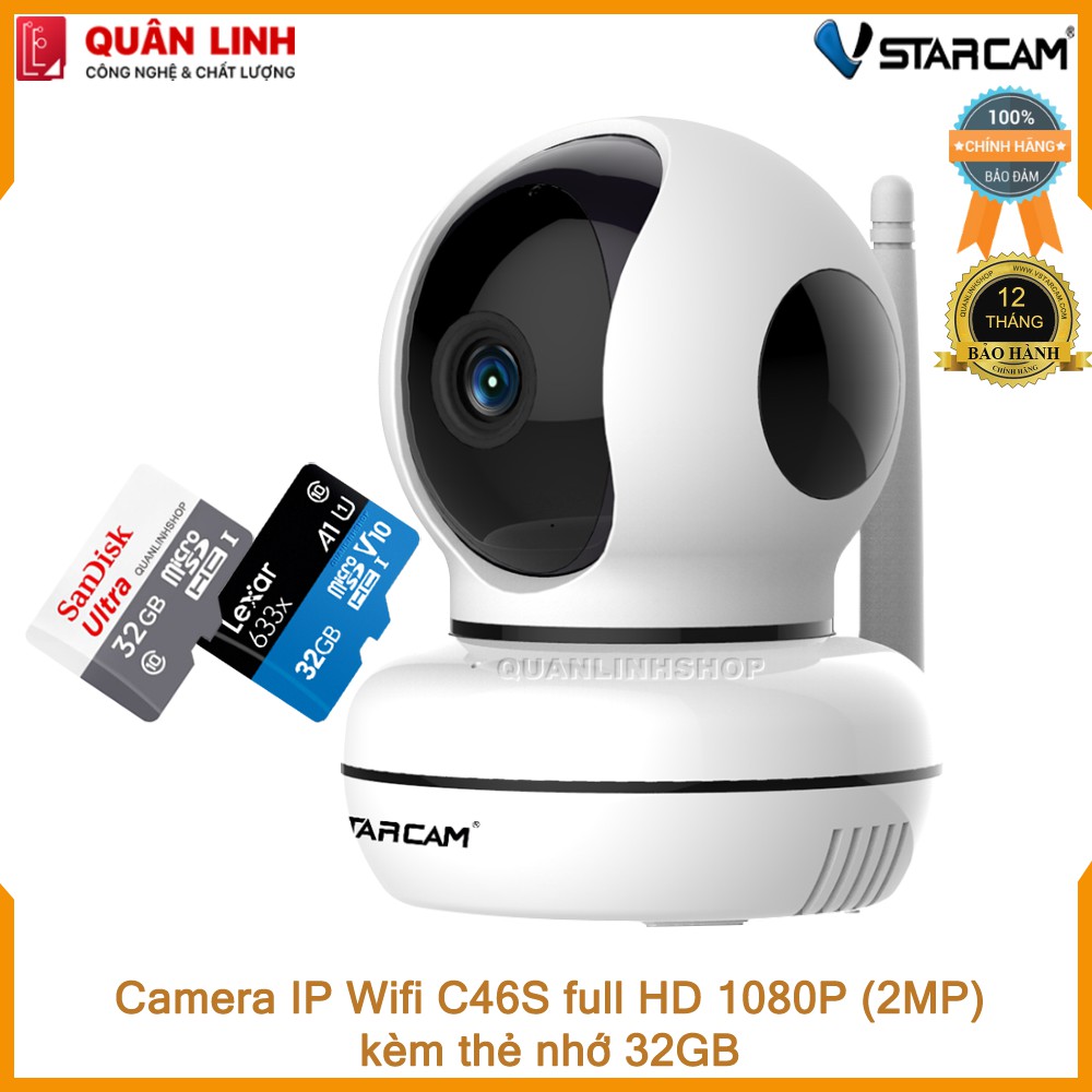 Camera giám sát IP Wifi hồng ngoại ban đêm Vstarcam C46S Full HD 1080P 2MP kèm thẻ 32GB