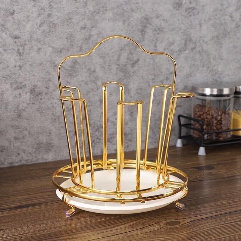 Khay Úp Cốc Hợp Kim Mạ Vàng, Khay Úp Cốc Inox Cao Cấp - Có Khay Hứng Nước