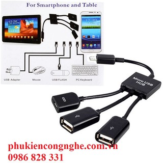 Cáp OTG to USB 2 cổng hỗ trợ sạc nguồn cho Điện thoại