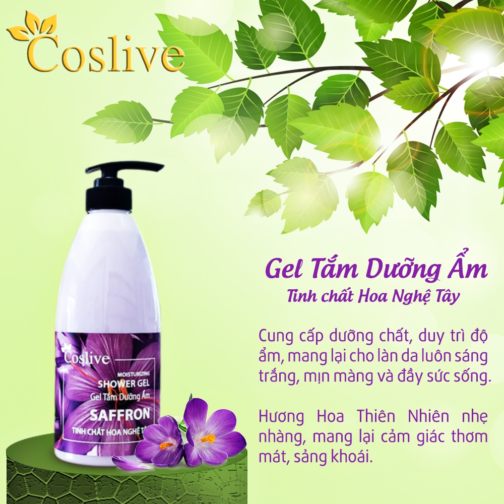 Gel Tắm Dưỡng Ẩm Coslive Tinh Chất Hoa Nghệ Tây 700ml