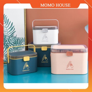 Hộp thuốc y tế cho gia đình, hộp đựng dụng cụ y tế 2 tầng, tủ thuốc gia đình có khay đựng kèm quai xách size 21x14x15 cm