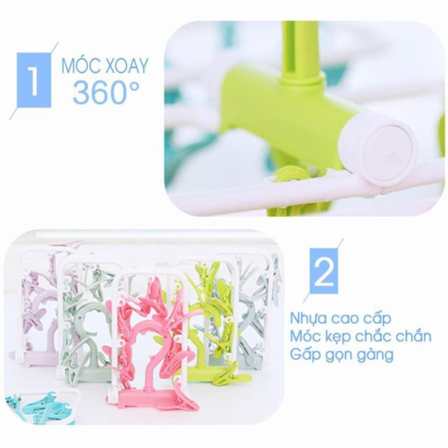 Móc phơi đồ, Móc treo quần áo [FREE SHIP] Móc chùm 12 kẹp, bền đẹp, gấp gọn - Xoay 360 độ