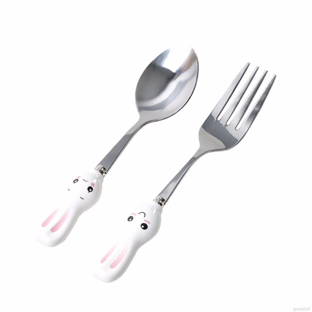 1pc Bộ muỗng nĩa hình thỏ và cà rốt cho bé（White Rabbit Fork）