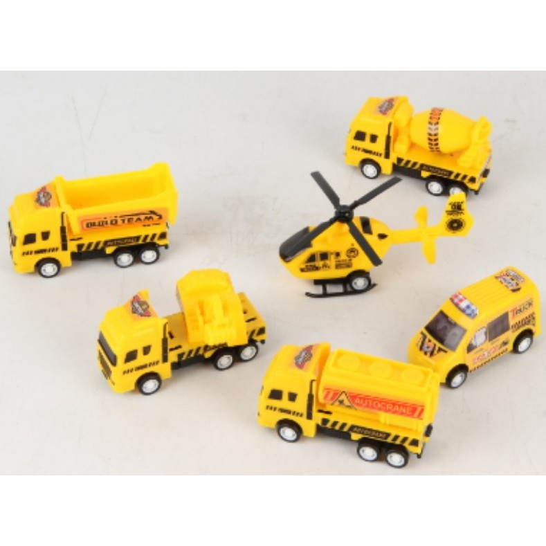Đồ chơi 6 xe công trình chạy trớn (màu vàng) quà tặng cho bé trẻ em