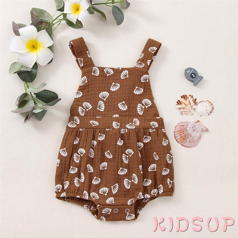 Bộ Áo Liền Quần Không Tay Hở Lưng Có Dây Điều Chỉnh In Họa Tiết Vỏ Sò Dành Cho Bé Trai Và Bé Gái