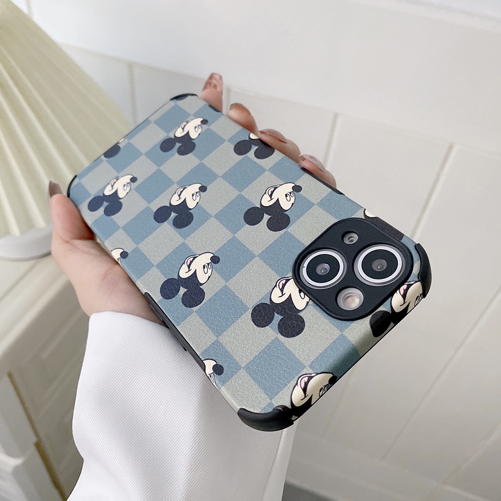 Ốp điện thoại bằng da cừu mềm họa tiết Mickey nền xanh lam cho iPhone 13 12 11 Pro Max XS X XR Pro 7 8 Plus
