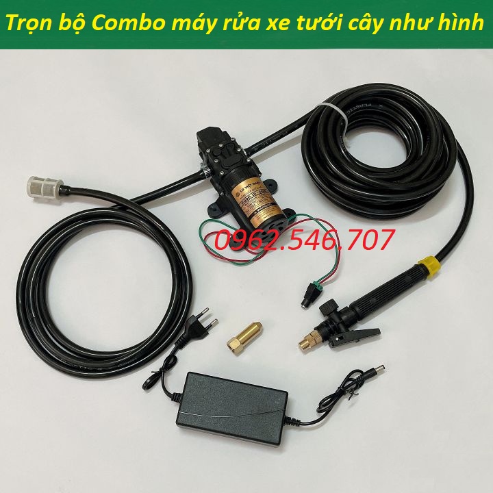 Bộ máy bơm rửa xe tăng áp lực nước mini 12v - máy rửa xe 12v