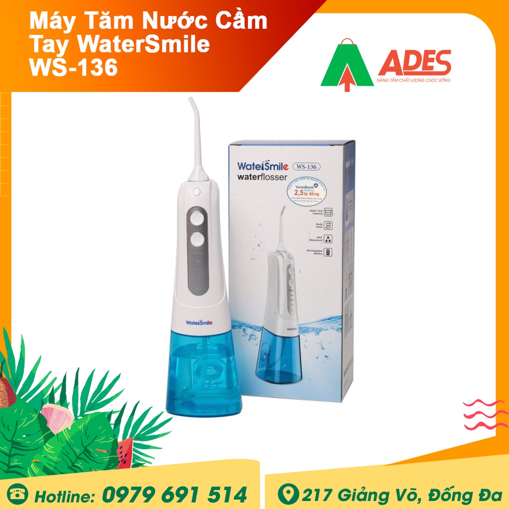 Máy Tăm Nước Cầm Tay WaterSmile WS-136 - Thương hiệu Mỹ - Chính hãng Bảo hành 1 đổi 1 trong 1 năm - NEW 2021