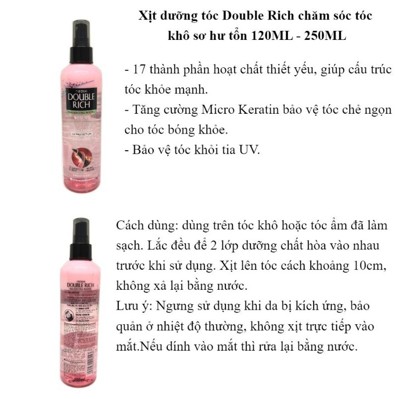 [BẢN MỚI] XỊT DƯỠNG DOUBLE RICH 250ML CHĂM SÓC TÓC HƯ TỔN - CHAI HỒNG