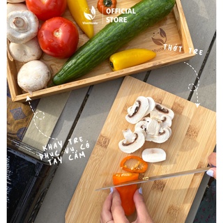 Khay thớt gỗ tre decor hình chữ nhật có tay cầm tiện lợi/ bamboo cutting board home decor