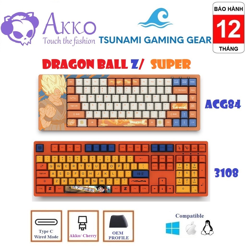 Bàn phím cơ AKKO 3108 Dragon Ball Z Goku/ AKKO Dragon Ball Super – ACG84 / Akko Switch