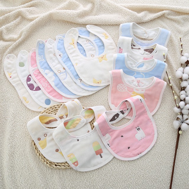 Yếm ăn dặm, yếm chữ U chất cotton 2 mặt in hình cho bé