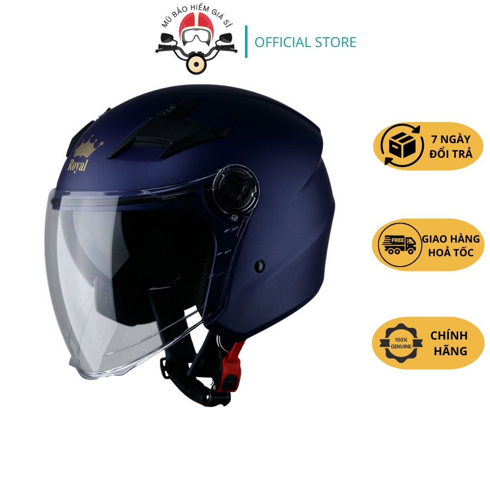 Royal M268 Mũ nón bảo hiểm 3/4 có 2 lớp kính chính hãng cao cấp nam nữ giá rẻ bảo hành 12 tháng màu đen mờ nhám bóng
