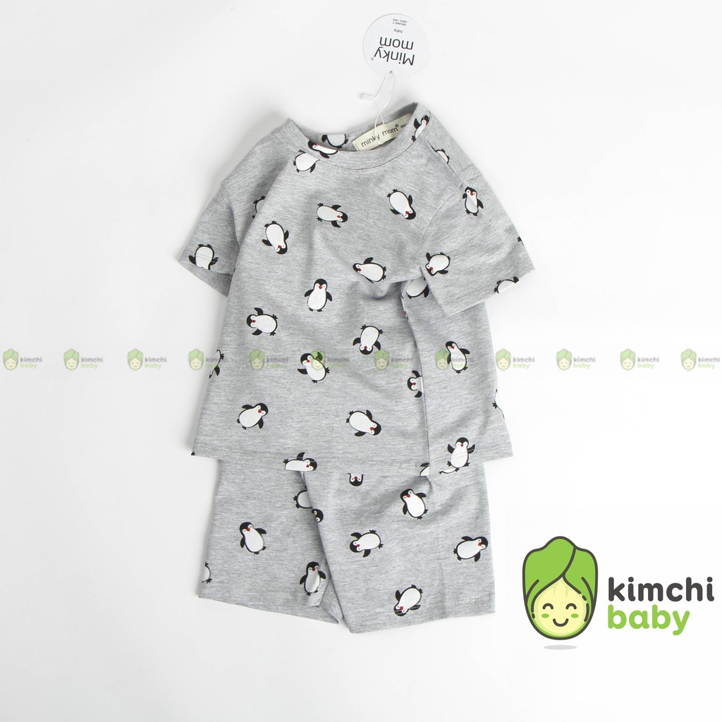 Đồ Bộ Bé Trai, Bé Gái Minky Mom Vải Cotton 100% Họa Tiết Khủng Long Chim Cánh Cụt, Bộ Cộc Tay Cho Bé Mặc Hè MKM2137