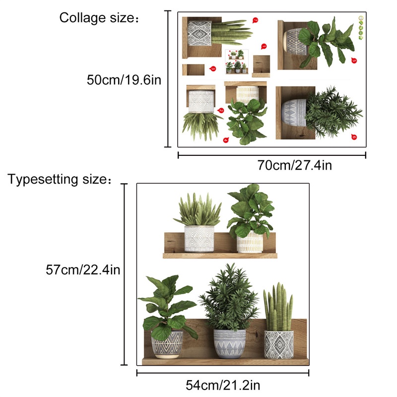 Watercolor style potted green value wall stickers decorative PVC personalized plant potted stickers