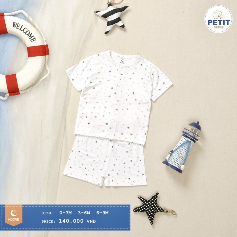Bộ cộc tay cài giữa Moon Petit cho bé (Sz 0-9m)