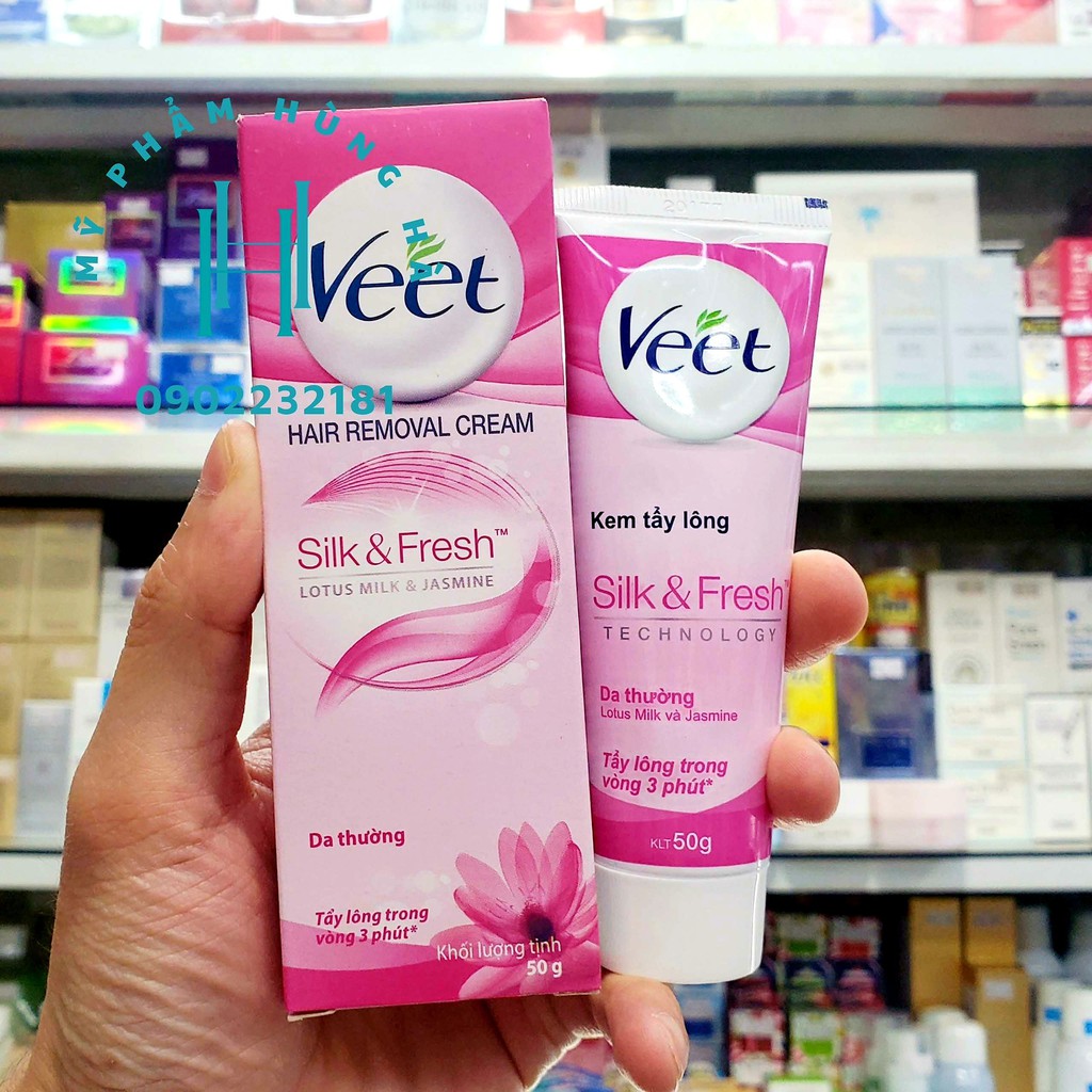 Kem tẩy lông Veet, kem triệt lông dành cho da thường Veet Silk&amp;Fresh Lotus Milk&amp;Jasmine 50g