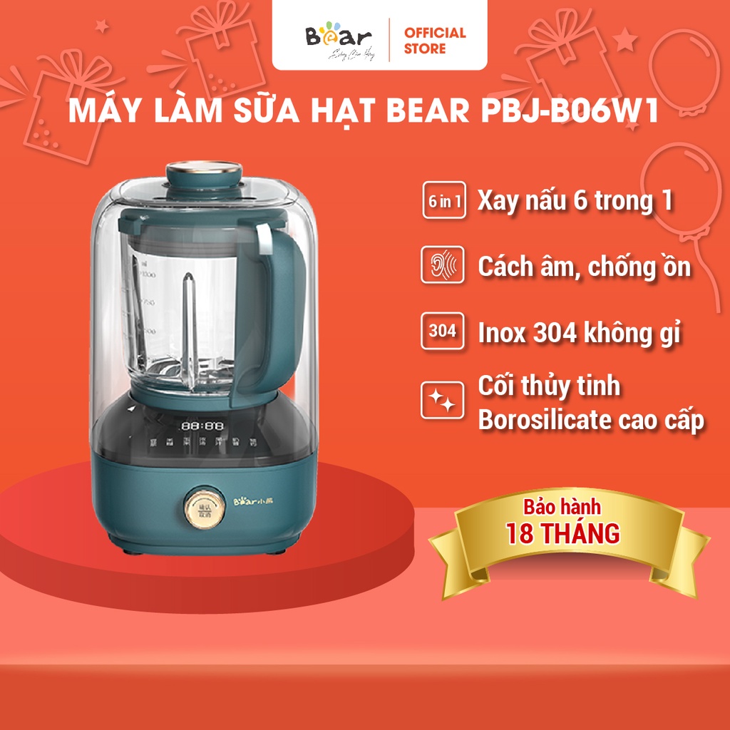 Máy Làm Sữa Hạt Bear Công Nghệ Chống Ồn Cao Cấp Xay, Nấu Sữa Hạt Tiện Lợi - B06W1