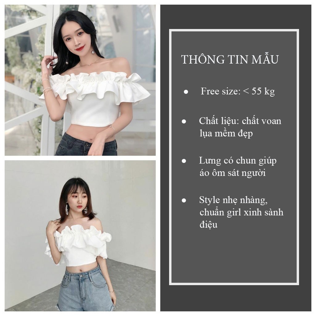 Áo trễ vai croptop nữ tay ngắn dáng bèo tiểu thư màu trắng chất voan lụa mềm mát - VIETSTAR