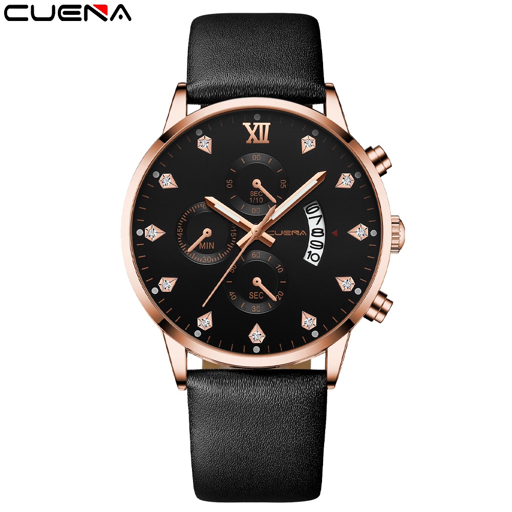 Đồng hồ thạch anh CRRJU 6015 dây da phong cách doanh nhân thể thao cho nam