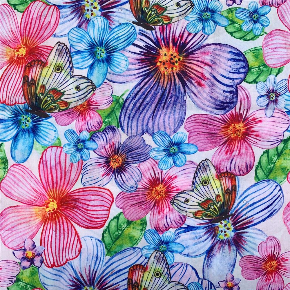 Vải Polyester Cotton Rộng 145Cm Họa Tiết Bướm Và Hoa Dùng Để May Vá