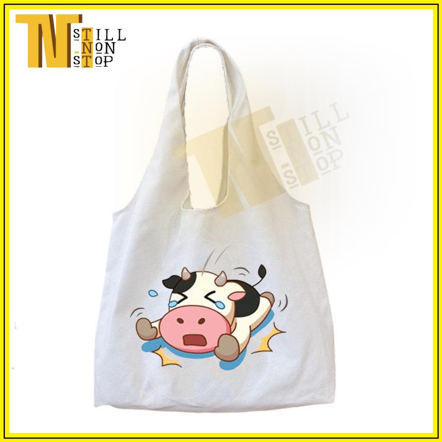 TÚI VẢI, TÚI TOTE ĐEO VAI ULZZANG HÌNH BÒ SỮA , CHẤT VÃI CANVAS XUONGMAITNT - BS03