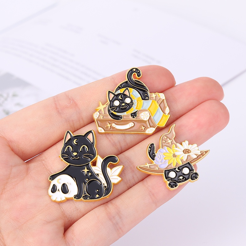 Ghim Cài Áo Tráng Men Hình Mèo Đen Ma Thuật Phong Cách Punk Cá Tính Trang Trí Ba Lô/Túi Xách Cho Nam Và Nữ