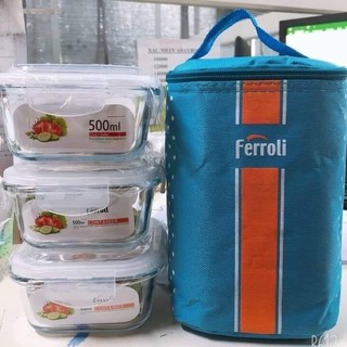 👍💁 hộp cơm thuỷ tinh kèm túi giữ nhiệt ferroli 👍