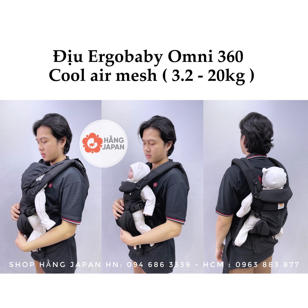 Địu em bé trợ lực Ergobaby Omni 360 Cool Air Mesh - Địu trợ lực 6 tư thế đi xe máy cho trẻ sơ sinh đến 4 tuổi, có đỡ cổ