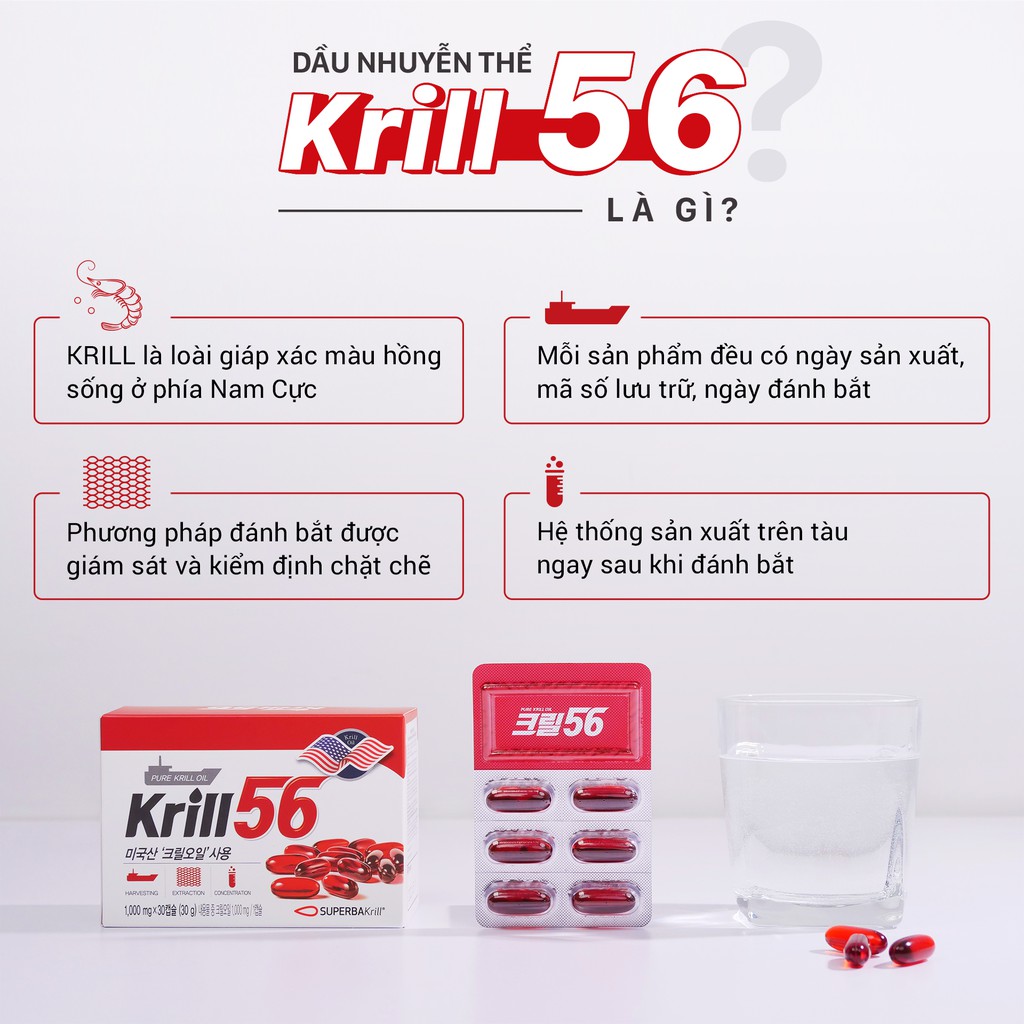 Dầu nhuyễn thể KRILL 56 cao cấp - Red Omega 3 công nghệ mới - liệu trình 1 tháng/ 1 hộp | BigBuy360 - bigbuy360.vn
