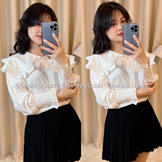 Áo sơ mi cổ bèo tay phồng tiểu thư tay bo chun