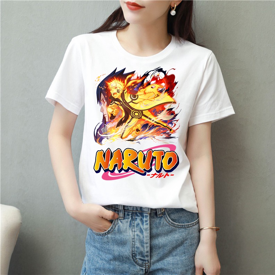 Áo thun nam nữ tay lỡ vải cotton form rộng màu trắng Hạ Băng Designs - Naruto 001