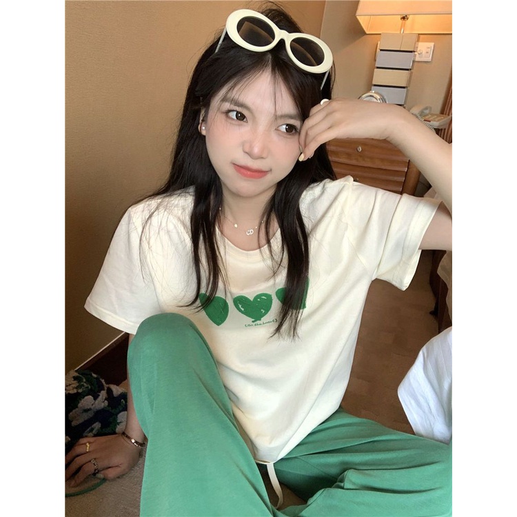 Áo Thun NgắN Tay Thêu HìNh TráI Tim Xinh XắN Cho Nữ JL-TX-446