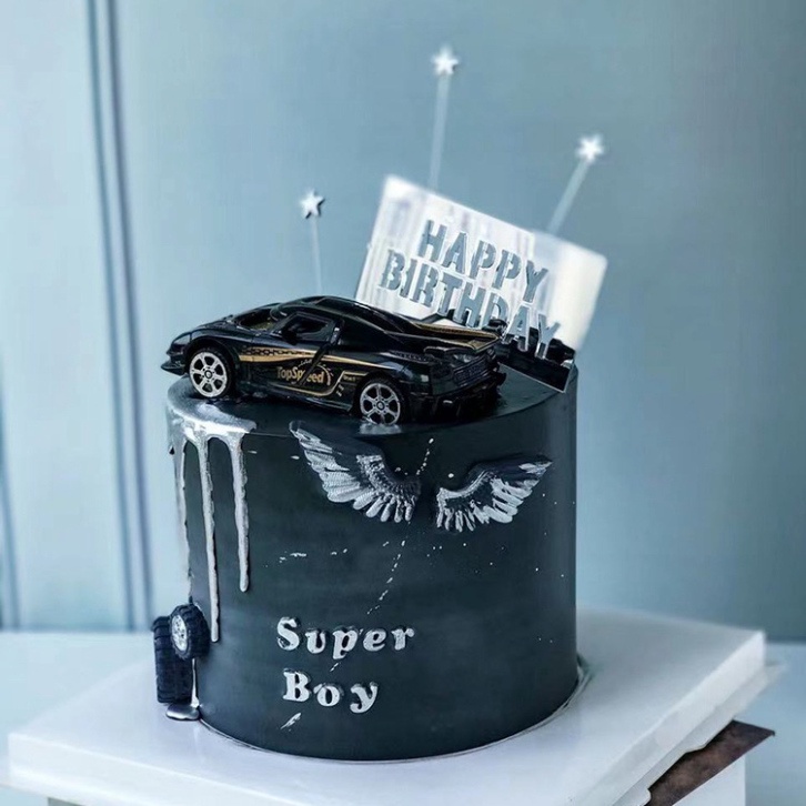 Xe trang trí bánh kem bánh sinh nhật  siêu xe mở cánh trang trí bánh kem