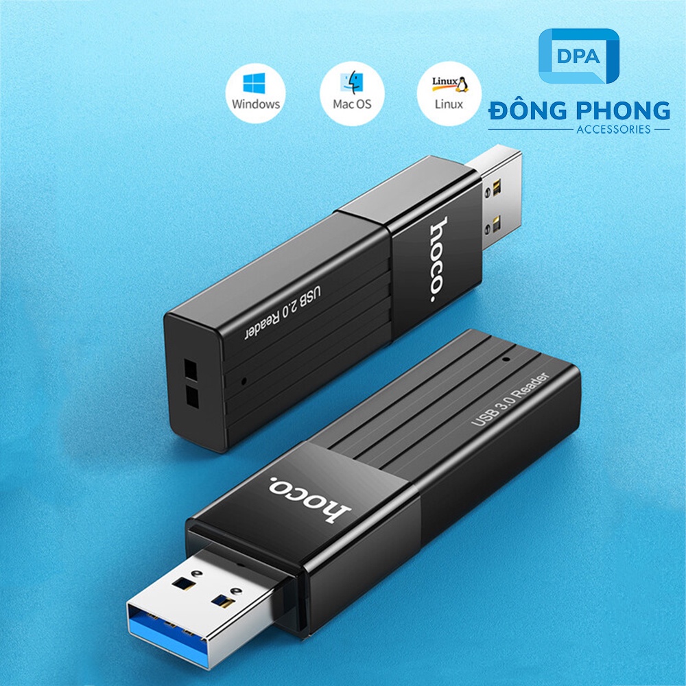 Đầu Đọc Thẻ Nhớ 3.0 / 2.0  Hoco HB20 Chính Hãng, Khe Cắm Thẻ SD &amp; Micro SD