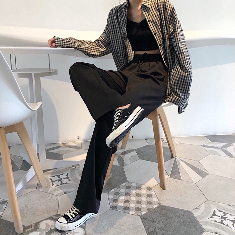 SUXI Quần dài ống rộng lưng cao phong cách Hàn Quốc hợp thời trang