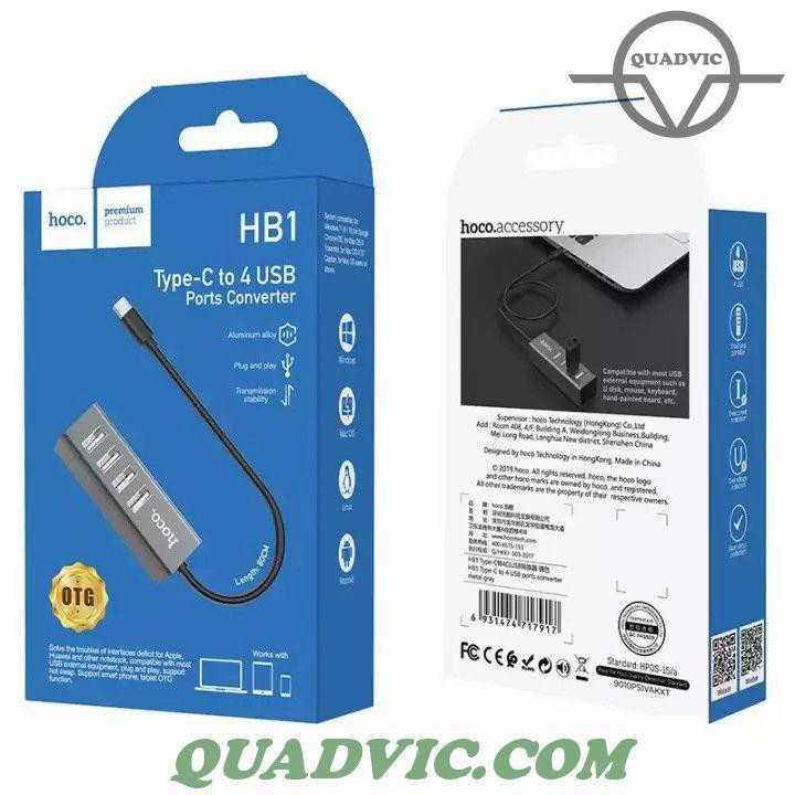 Bộ chia cổng Type C ra Hub 4 cổng USB 2.0 tương thích Windows, Mac OS, Linux, Android QUADVIC.COM