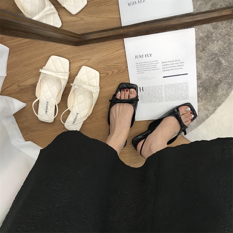 Dép sandal đế thấp quai nơ