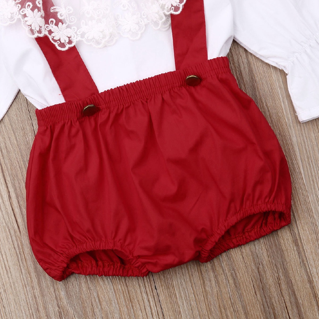 Set trang phục 3 món BCBL gồm áo sơ mi phối ren + quần short + băng đô xinh xắn cho bé gái