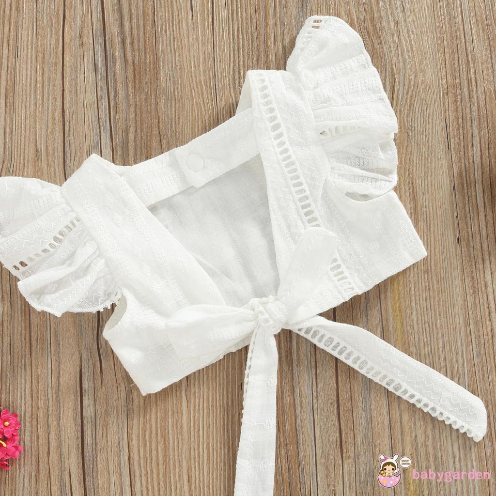 Bộ Áo Tay Cánh Tiên Hở Lưng + Quần Short Màu Trơn Dành Cho Bé Gái 0-2 Tuổi