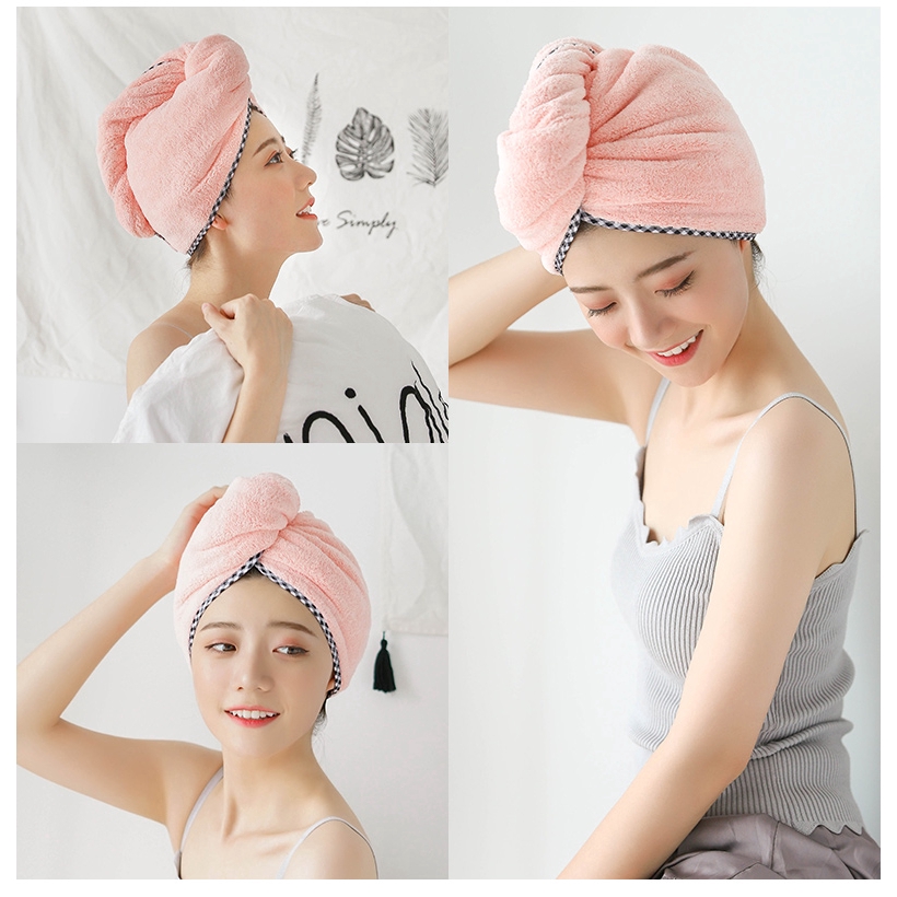 [Women Bathroom Thicken Super Absorbent Towel ][ Quick-drying Soft microfiber Hair Towel ][ Salon Hair Dry Cap Towels]