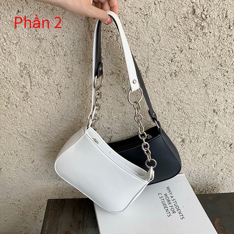 Túi Đeo JASMIN NOIR Vai Da Pu Màu Trơn Phối Dây Xích Thiết Kế Đơn Giản Cho Nữ
