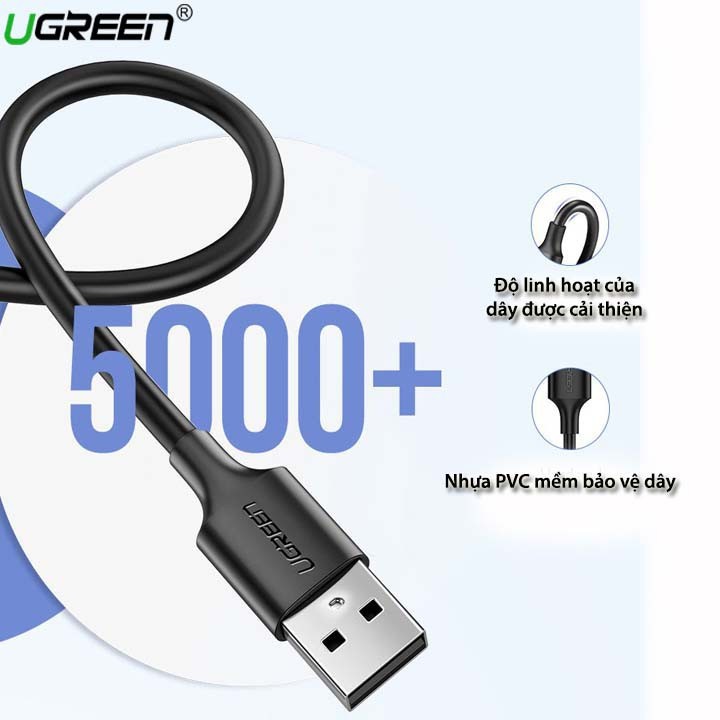Cáp sạc USB 2.0 sang MICRO USB hỗ trợ sạc nhanh cao cấp Ugreen 60135 dài 0.5M màu Đen- Hàng chính hãng