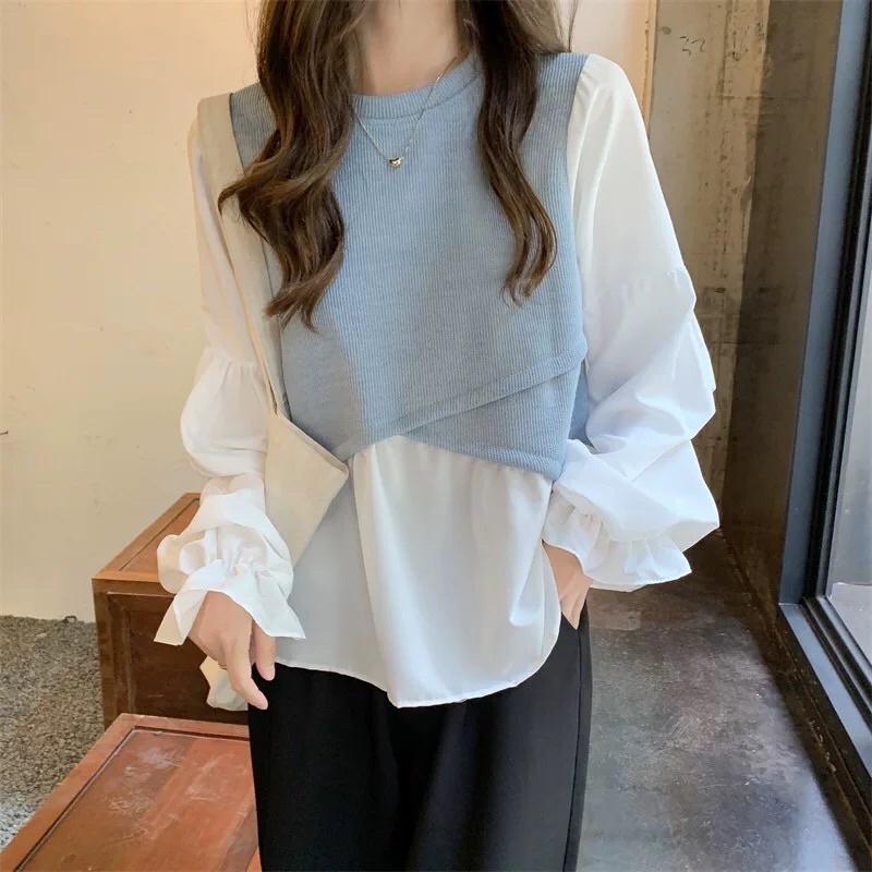 Áo Sơ Mi Chiffon Giả Hai Lớp Phong Cách Thời Trang Mùa Thu Mới 2022